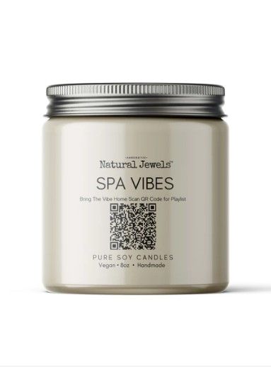 A jar of candles with a qr code on it.
