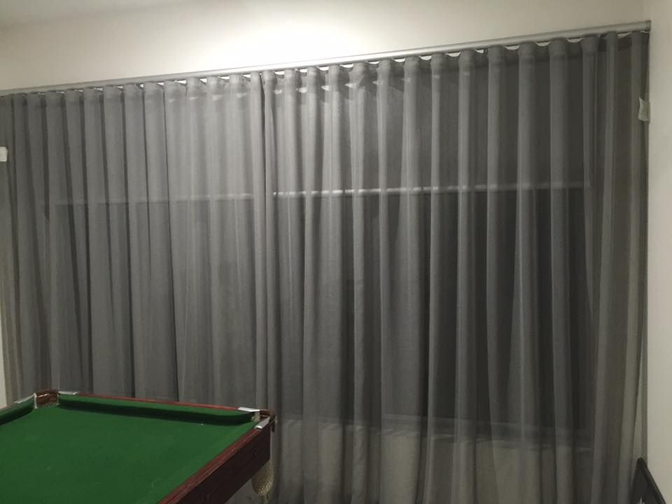 There Is A Pool Table In The Room With Curtains — Spring Crest Blinds, Awnings & Security Doors in Melbourne, VIC