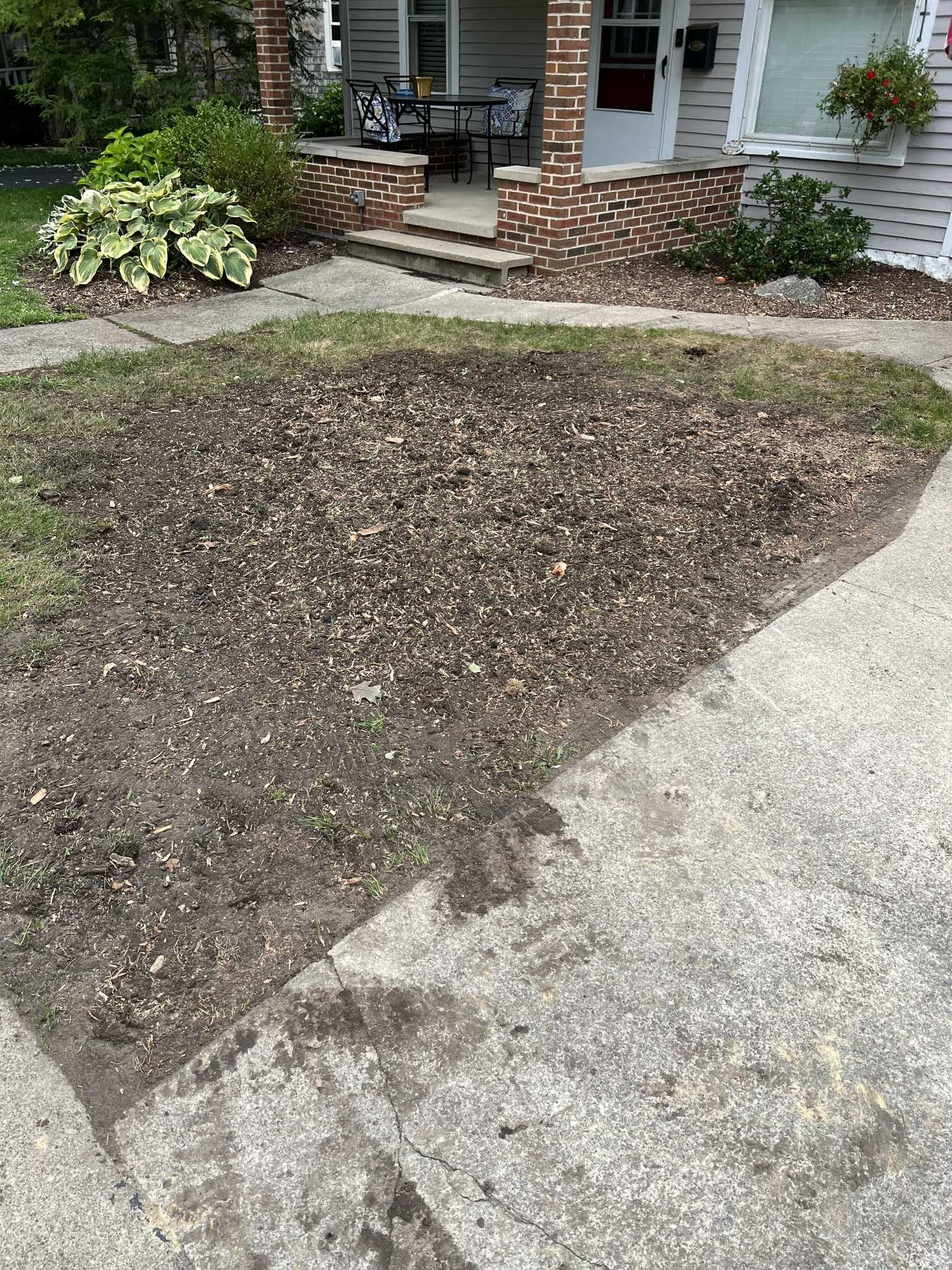 There is a lot of dirt on the ground in front of a house.