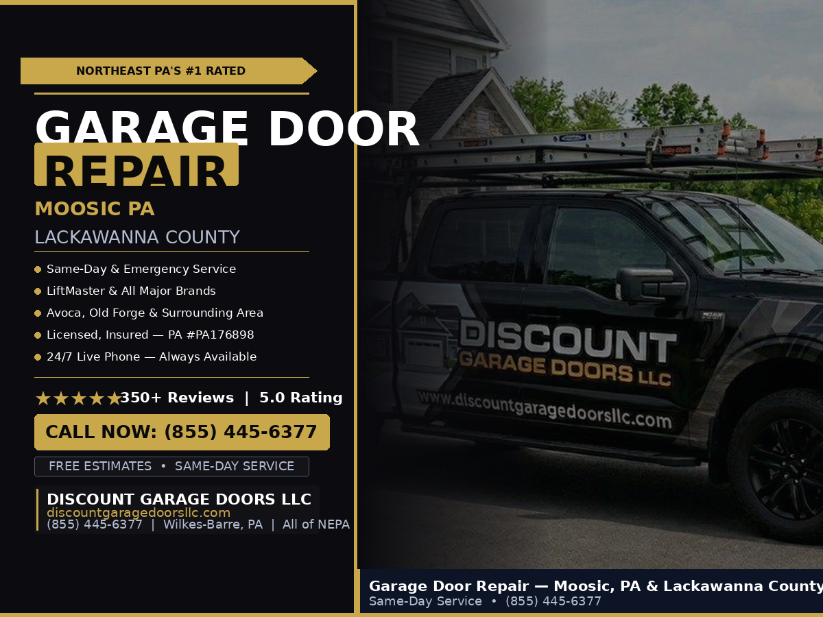 photo of discount garage doors llc truck in driveway in moosic pa