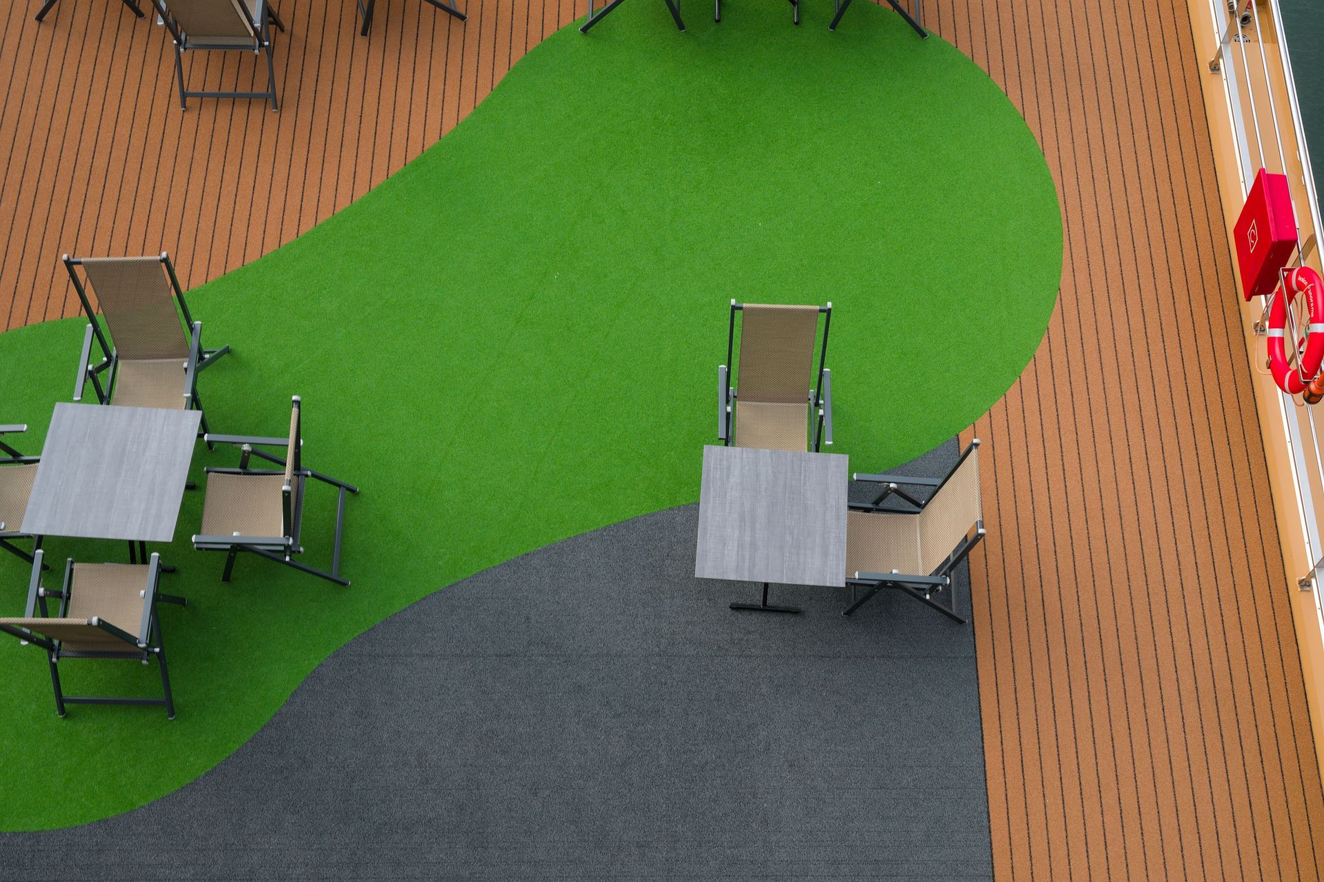 Artificial grass on a luxury boat deck showcasing a unique outdoor space