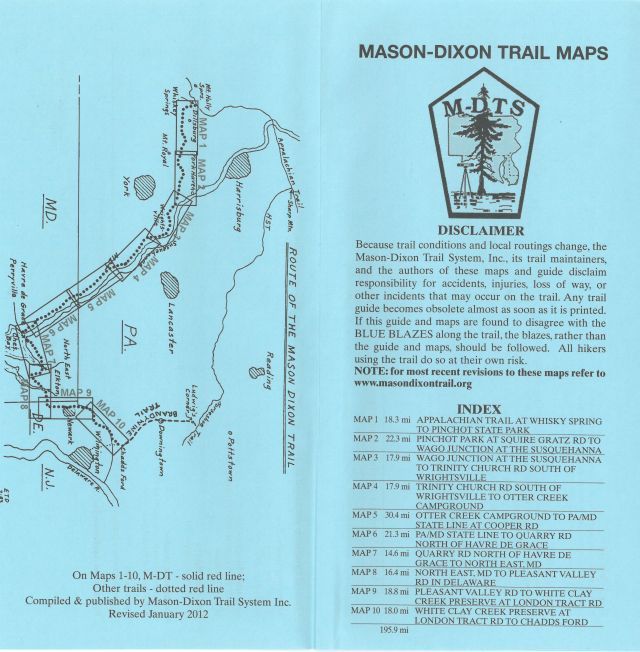 A mason-dixon trail map is shown on a blue background