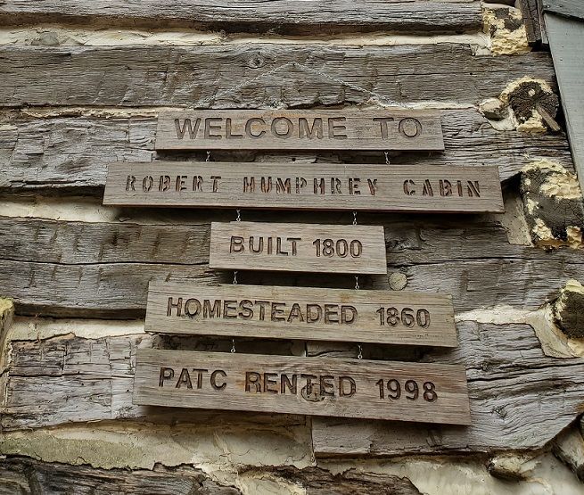 A sign on the Robert Humphrey cabin.