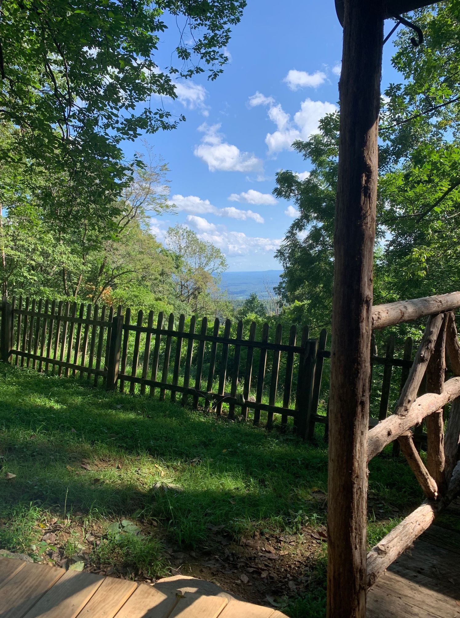 A scenic view from Morris cabin features numerous trees and mountains.