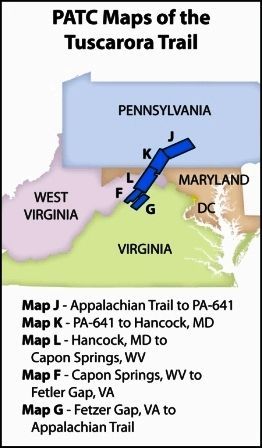 A map showing the patc maps of the tuscarora trail