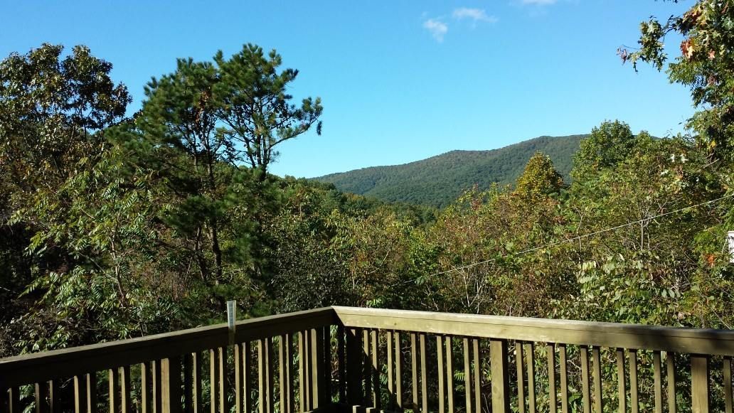 A scenic view from the Cliff's House cabin overlooking the mountains.
