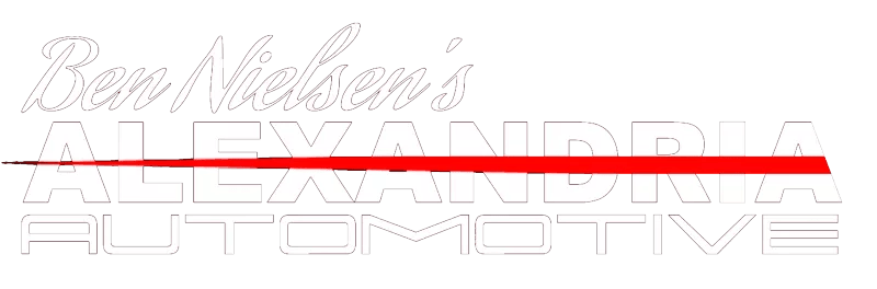 A logo for ben nelson 's alexandria automotive with a red line in the middle.