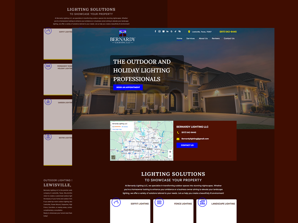 A screenshot of a website for a company called the outdoor and holidays lighting professionals.