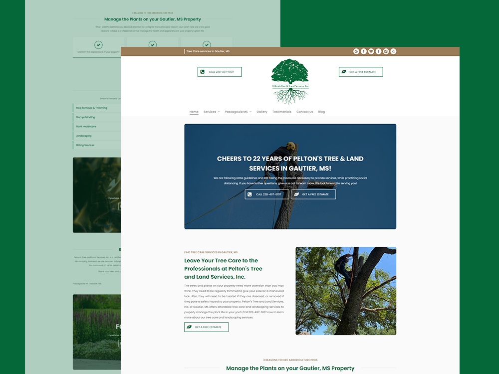 A website with a picture of a man climbing a tree.