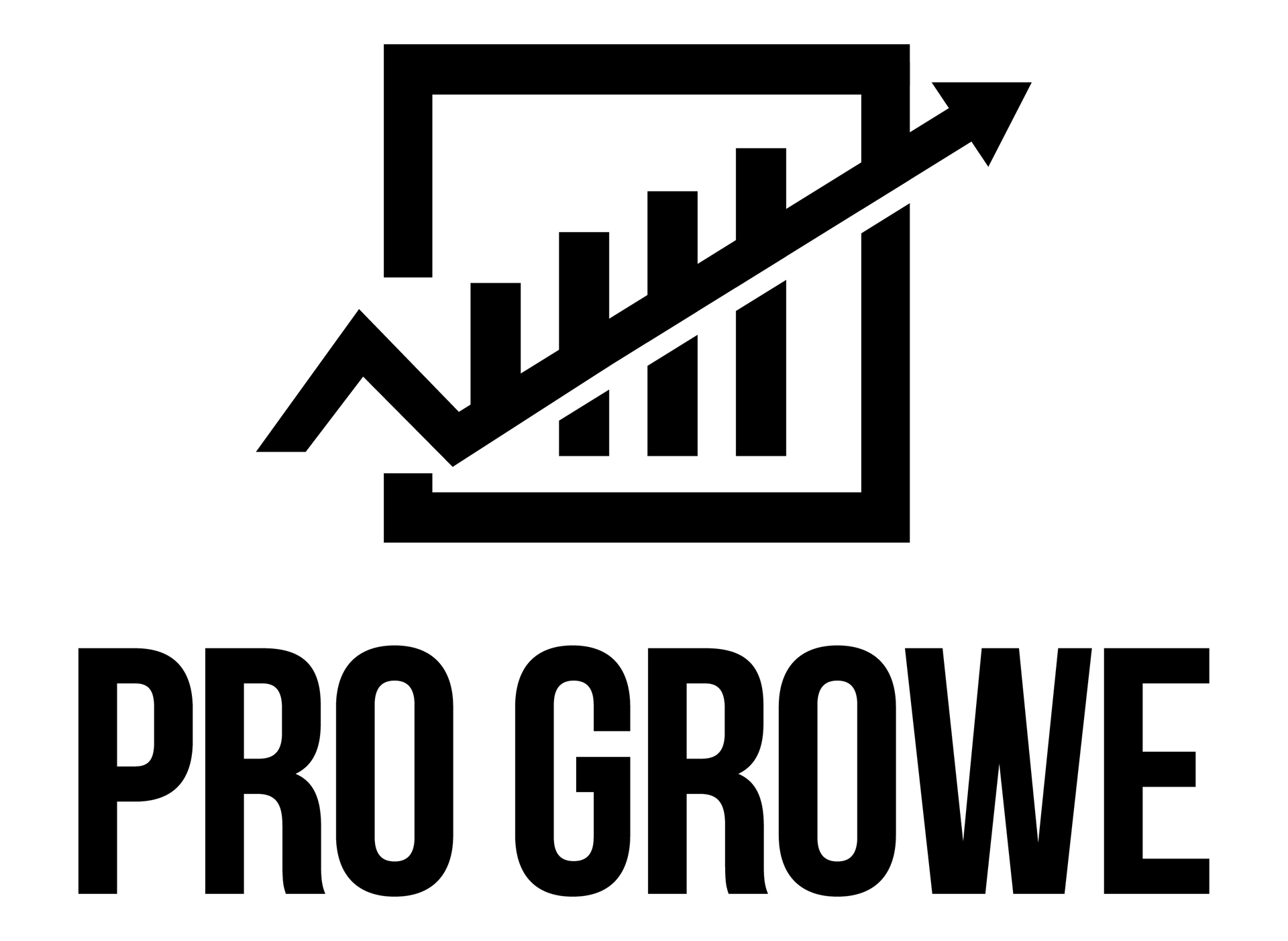 A black and white logo for pro growe with a graph and arrow.
