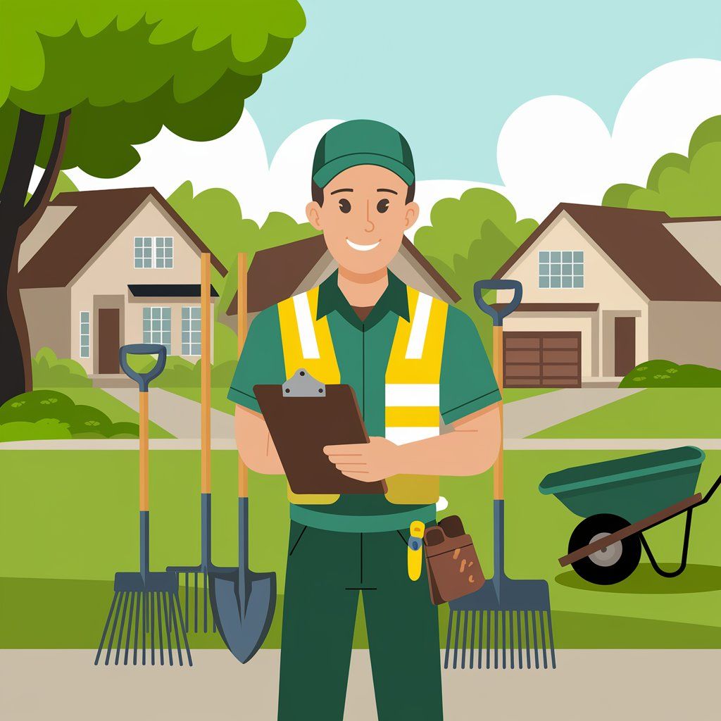 A man is standing in front of a house holding a clipboard.