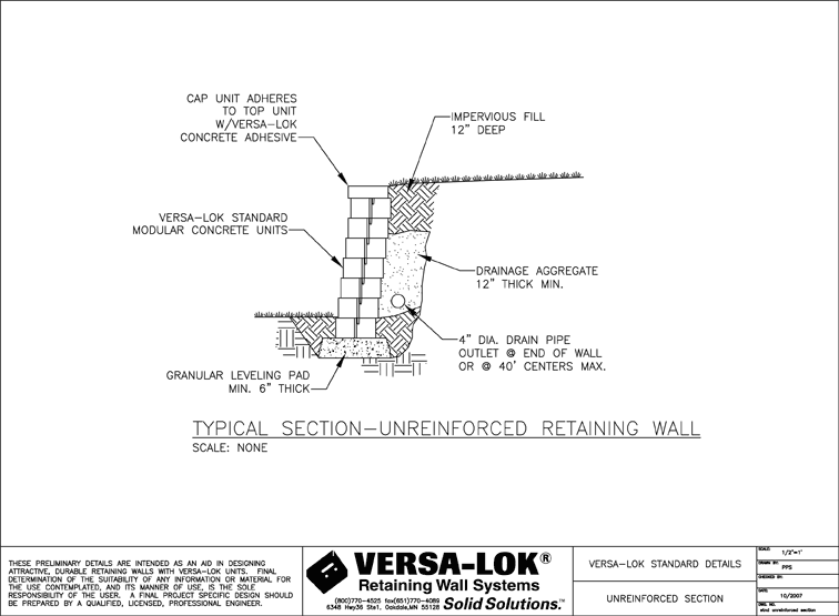 Retaining Wall - Unreinforced section graphic