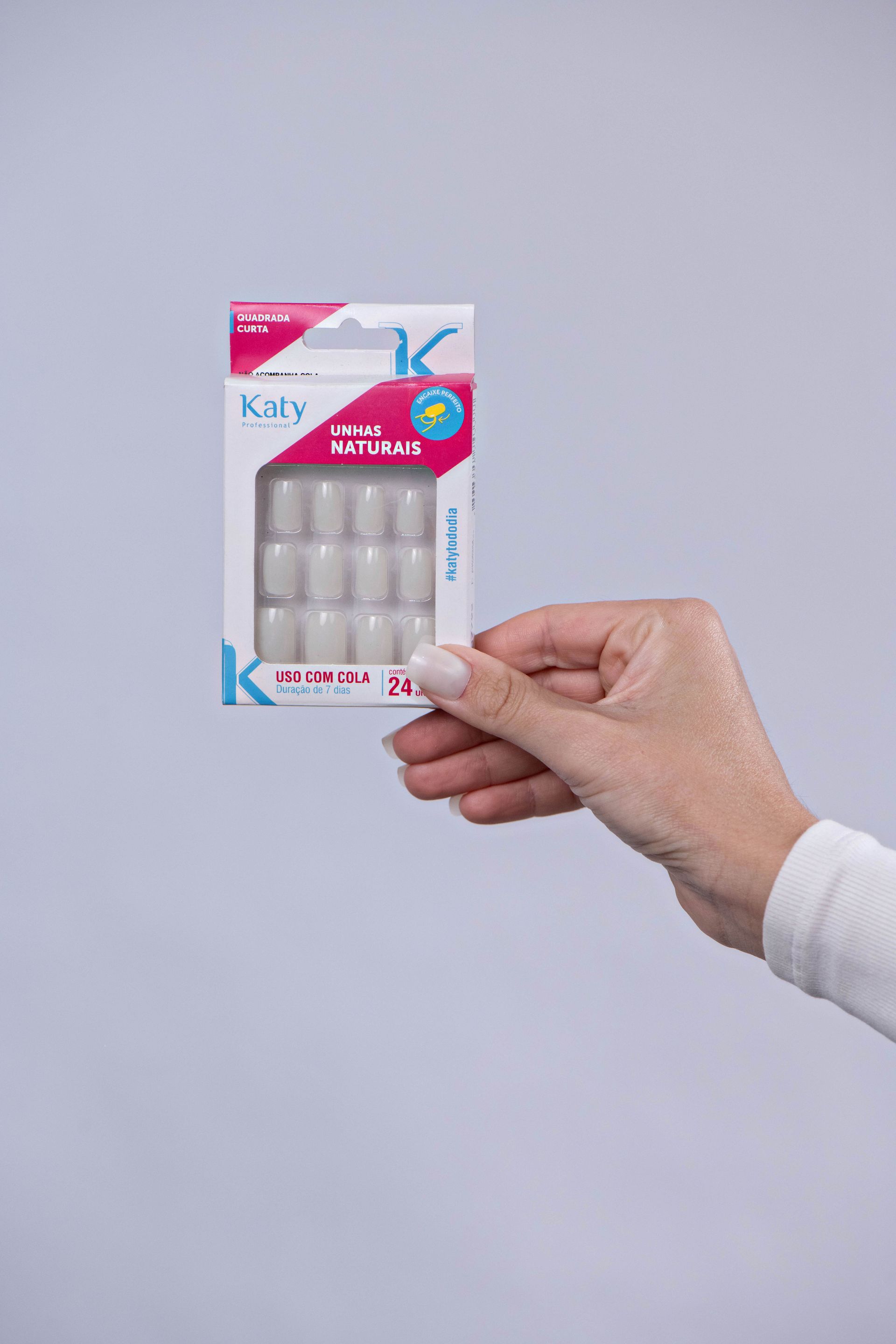 Unhas Naturais Katy Quadrada Curta - 24 unidades