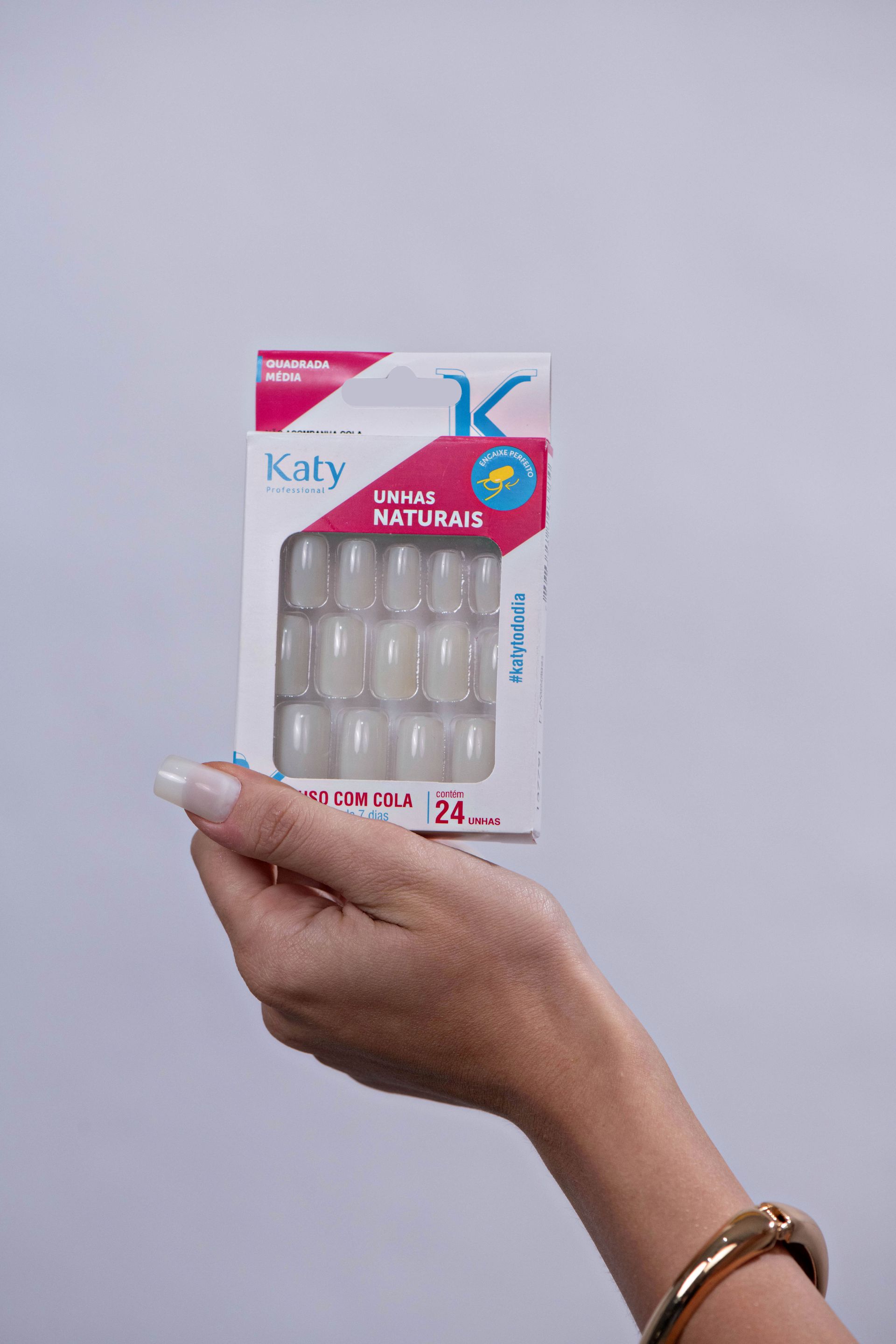 Unhas Naturais Katy Quadrada Média - 24 unidades