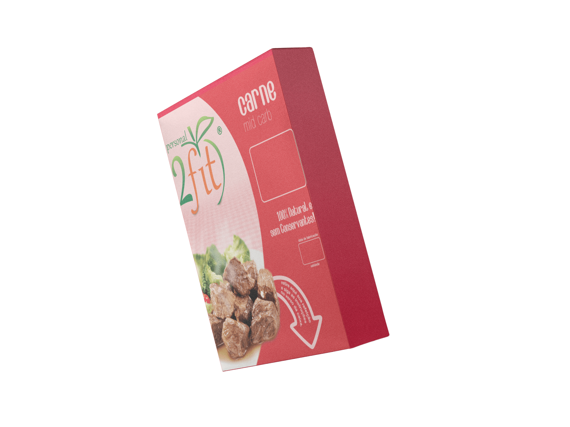 A red box with meatballs in it is floating in the air.