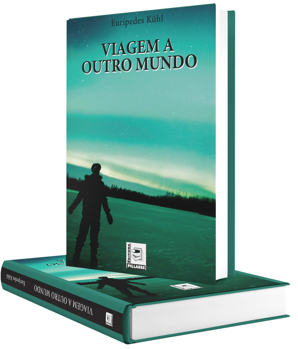 A book titled viagem a outro mundo is stacked on top of another book