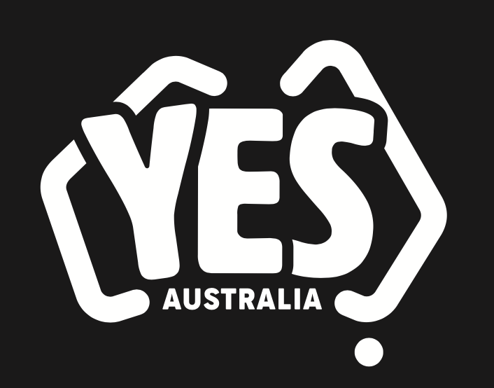 A white yes australia logo on a black background