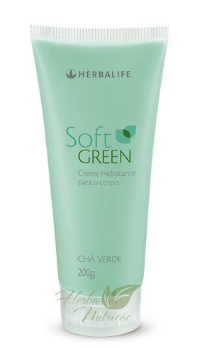 A tube of soft green herbalife lotion on a white background.