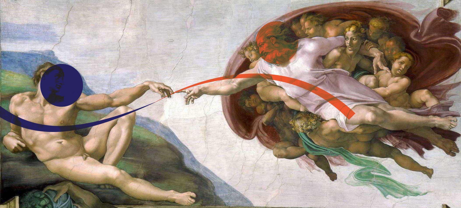 A painting of the creation of adam by michelangelo