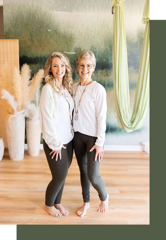 Two instructors at Worthy + Wyld Wellness, united in their mission to guide students in faith-based yoga and wellness.