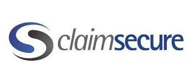 A blue and black logo for claimsecure on a white background.