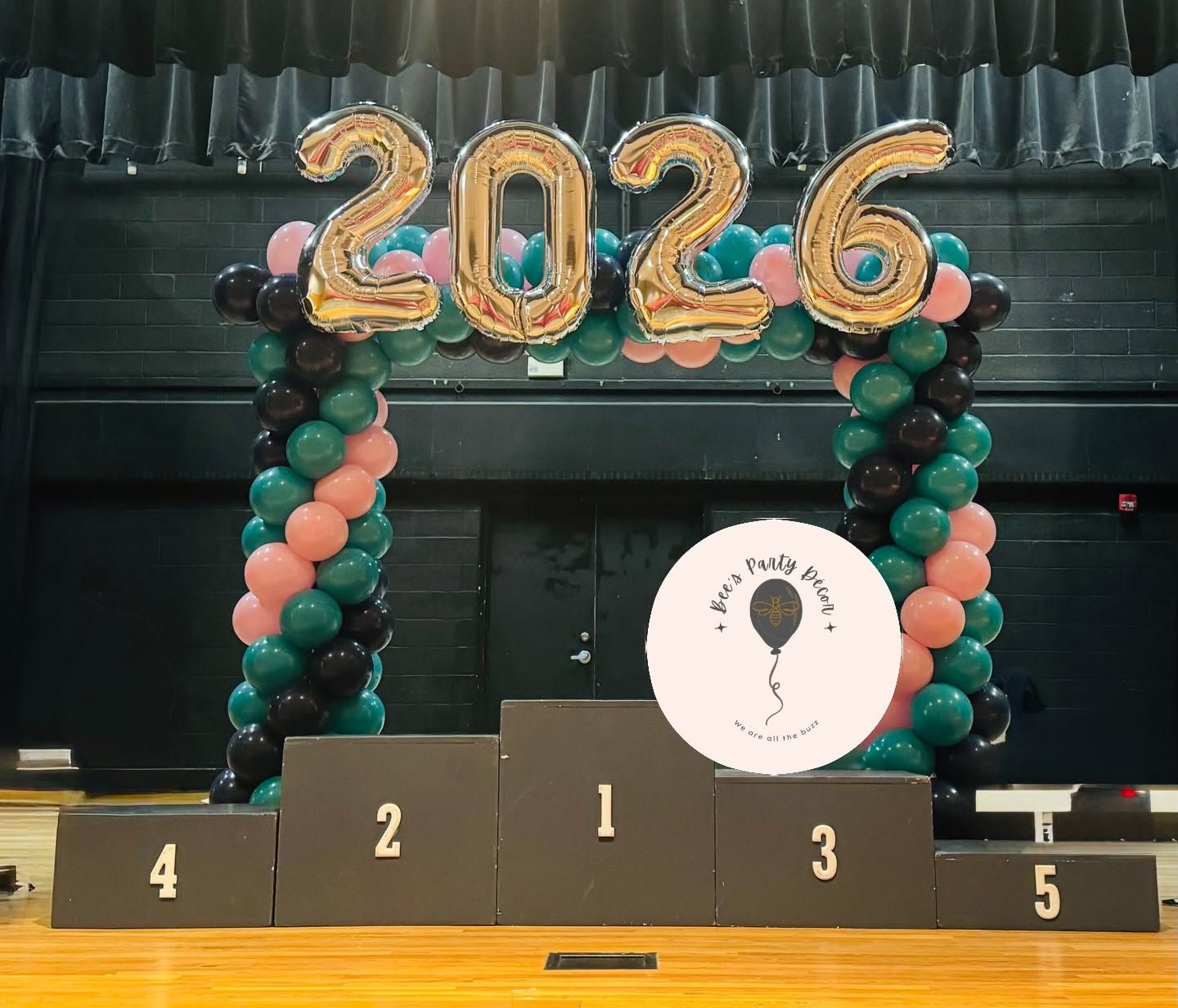 2026 graduation marquee balloon arch over stage podium, Rhode Island