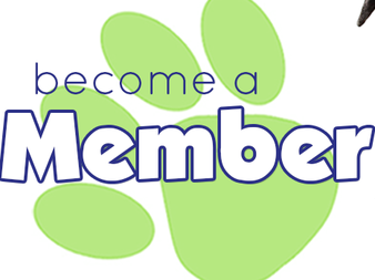 A sign that says become a member with a paw print