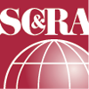 A red and white logo with a globe in the middle.