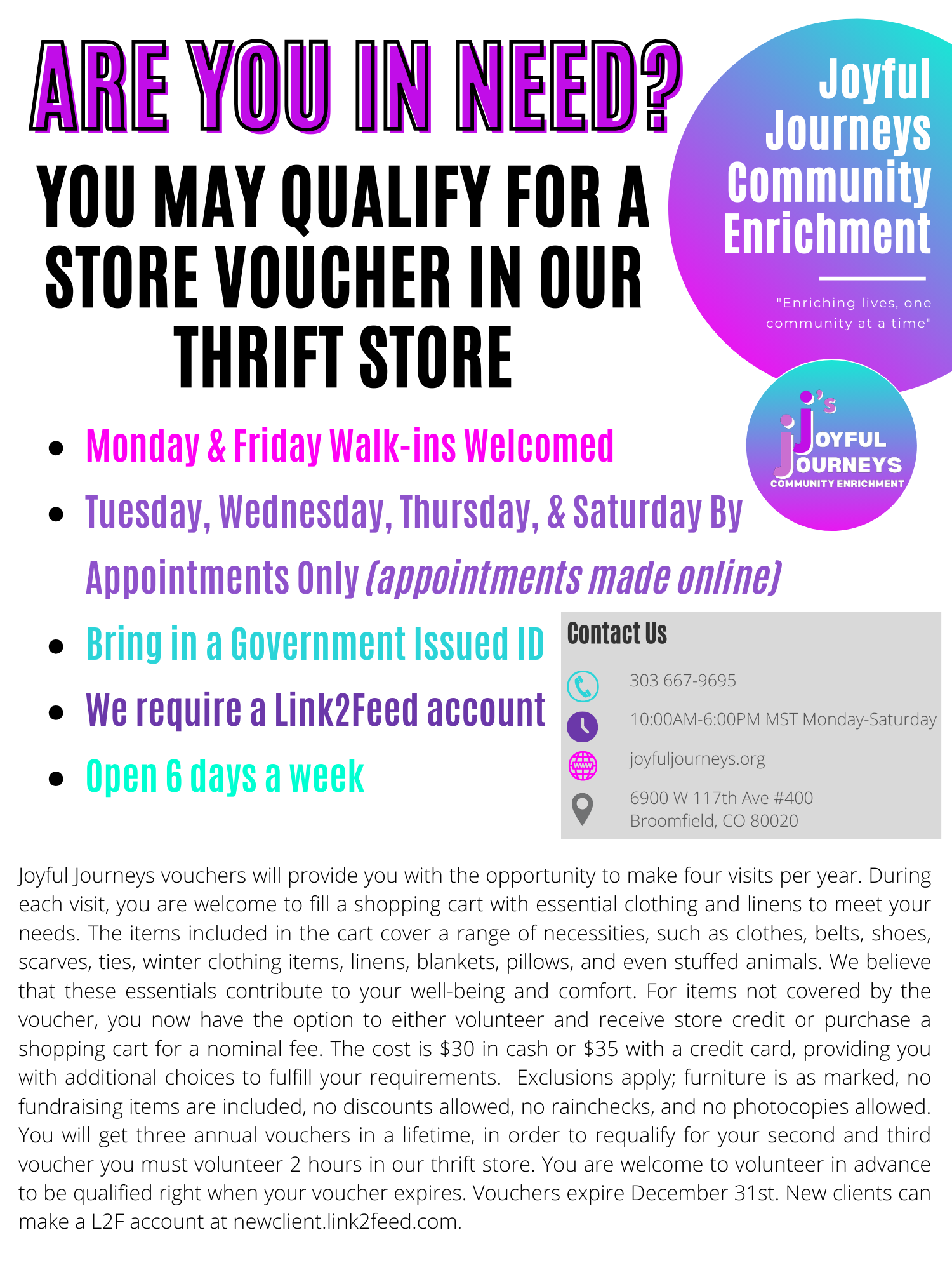 Clothing Vouchers Joyful Journeys