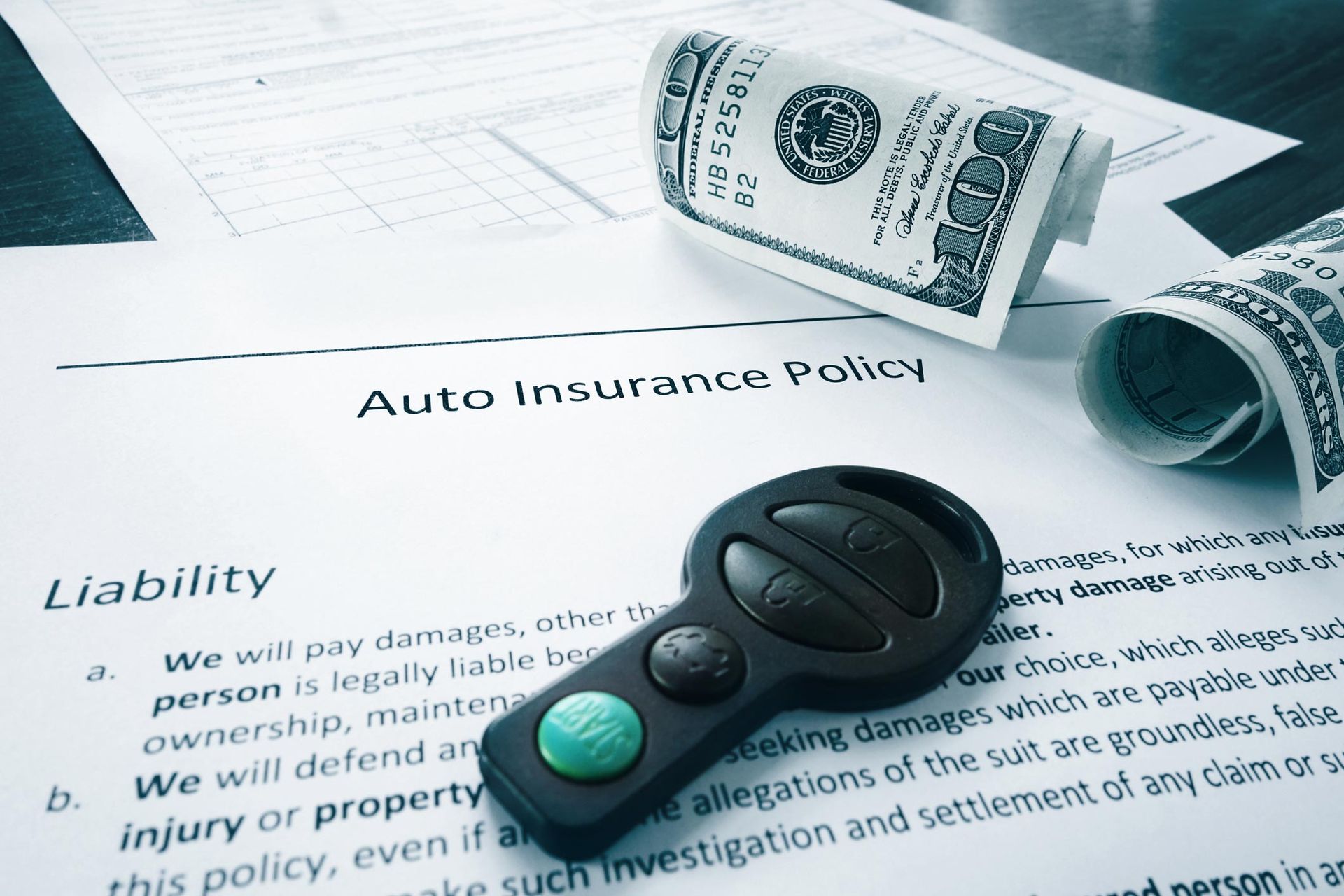 Auto Insurance in York, PA policy from Feeser Insurance with a car key and cash