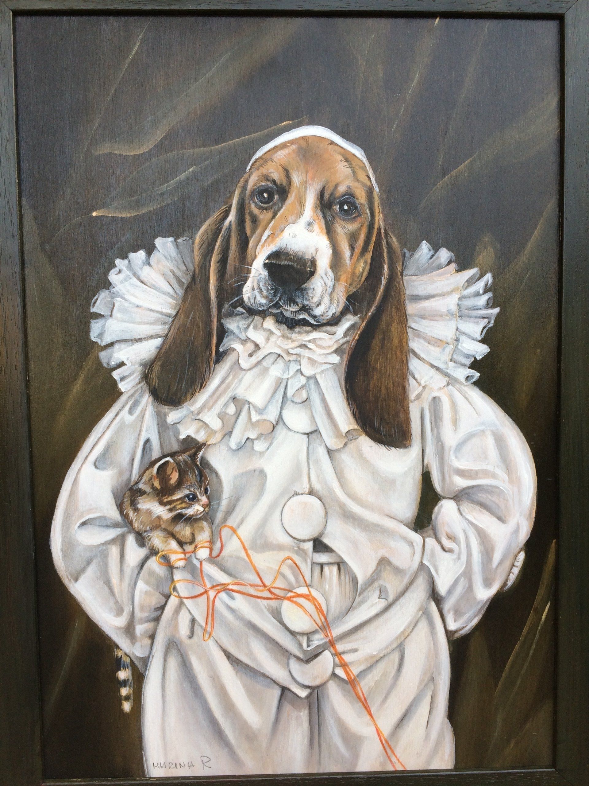 animali, cani, gatti, cavalli,  quadri, ritratti, dipinti, su misura, animali vestiti, oggetti, arredi, uova dipeinte, piatti, decorazioni, trompe, fiori, stencil, decoupage, carta, colla, matita, pennello, olio su tela , riviste, pubblicazioni, eventi, Marina Rigolone, artista, pittrice, decoratrice,