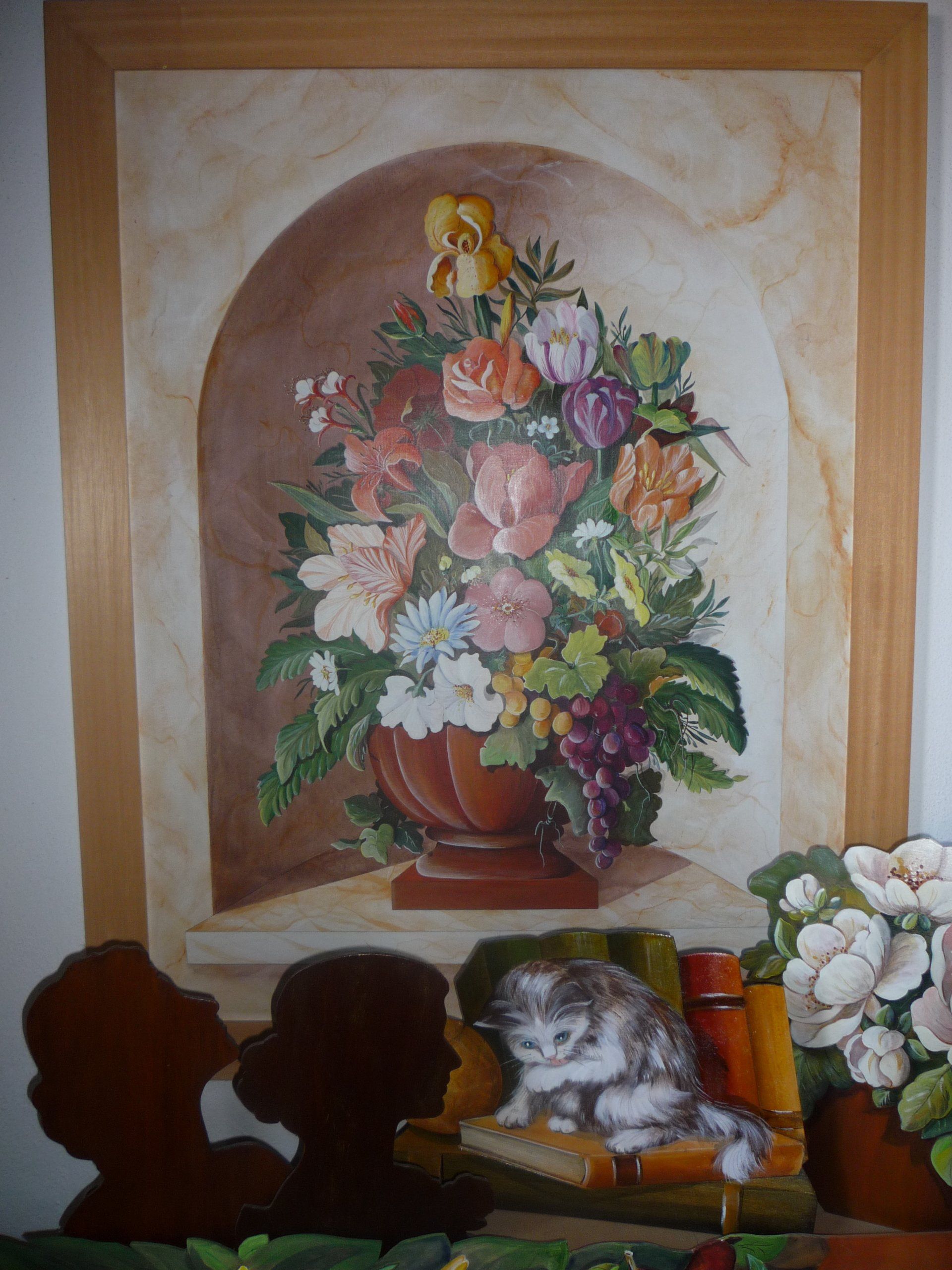 animali, cani, gatti, cavalli,  quadri, ritratti, dipinti, su misura, animali vestiti, oggetti, arredi, uova dipeinte, piatti, decorazioni, trompe, fiori, stencil, decoupage, carta, colla, matita, pennello, olio su tela , riviste, pubblicazioni, eventi, Marina Rigolone, artista, pittrice, decoratrice,