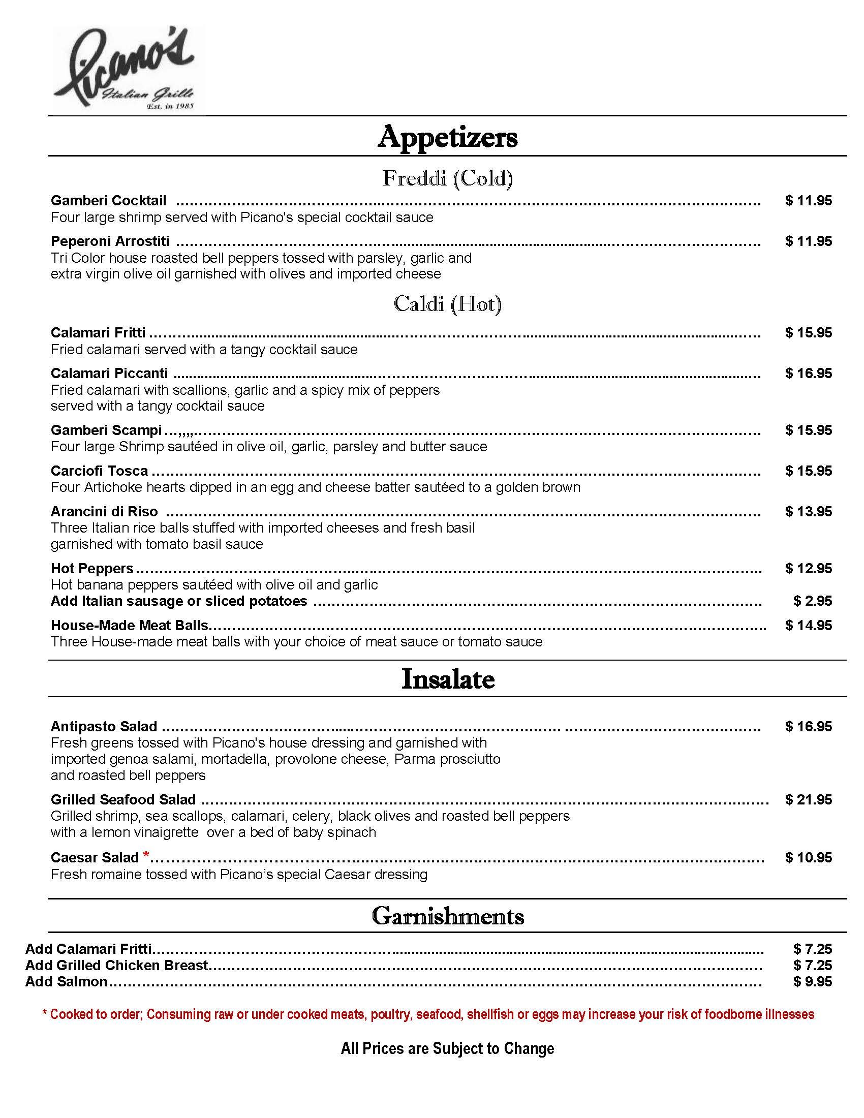 Picano's Appetizer - Troy, MI - Picano's Italian Grille