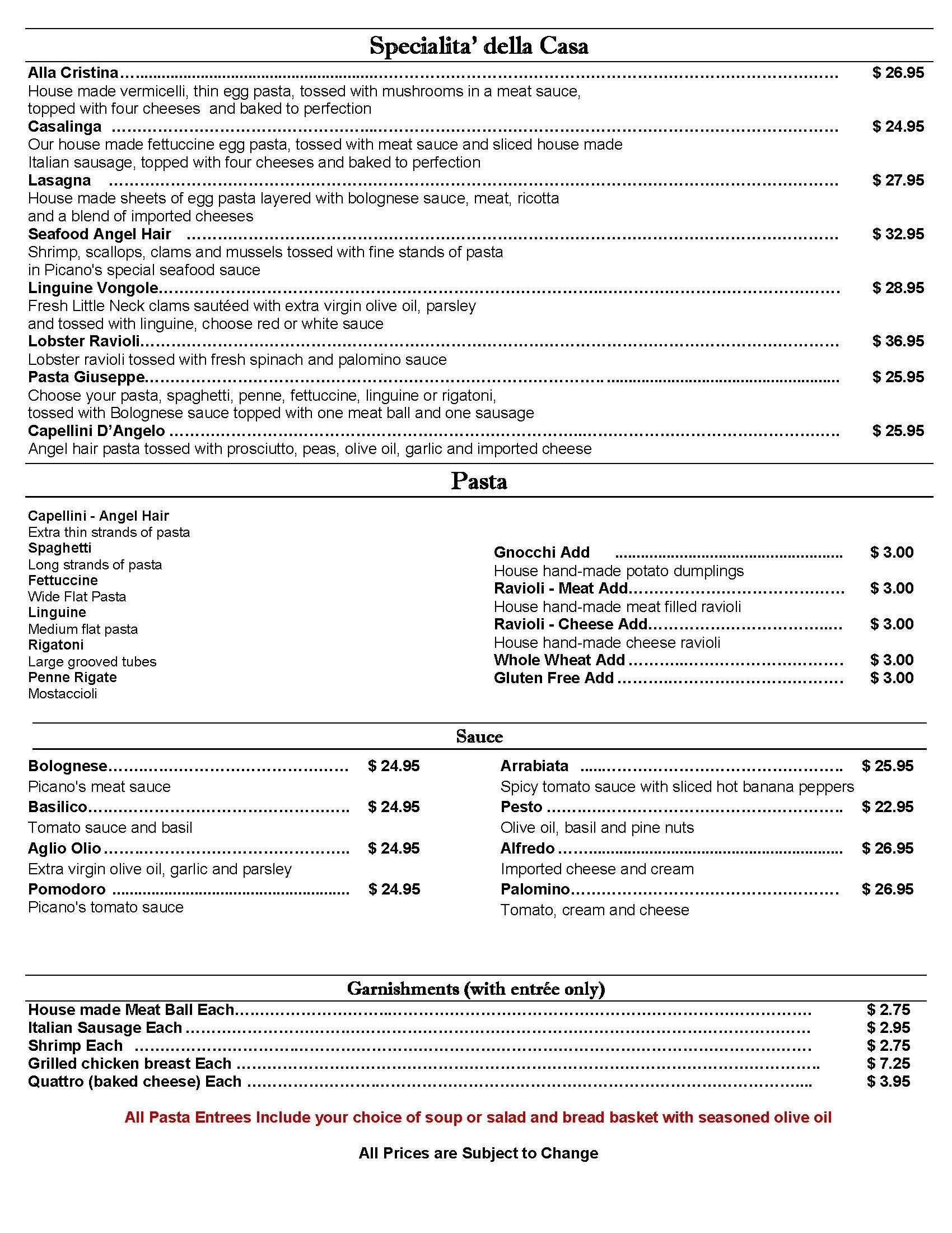 Picano's Specialita' della Casa - Troy, MI - Picano's Italian Grille