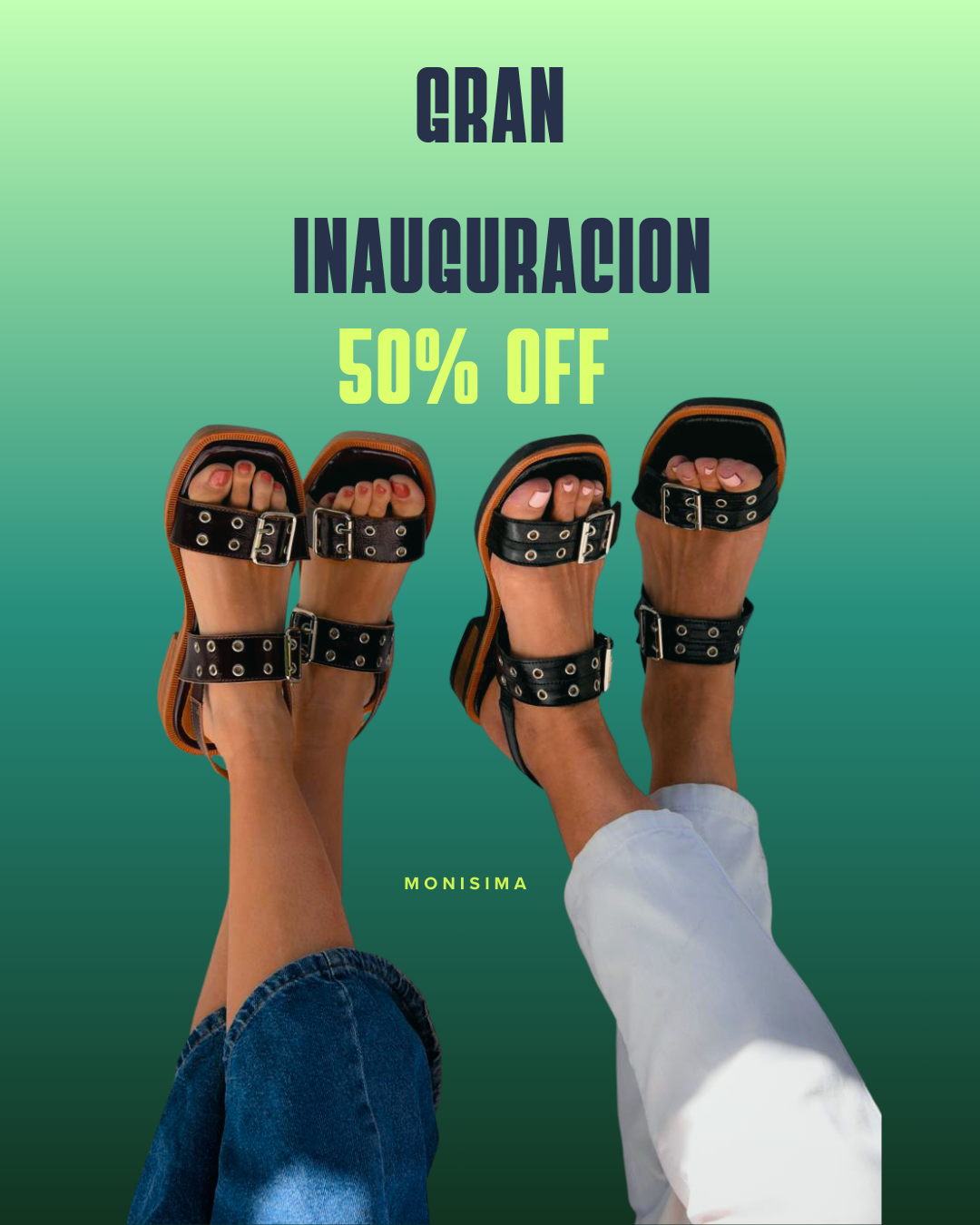 Sandalias, cóctel y cerezas sobre fondo degradado, texto de venta 