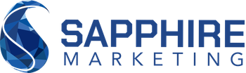 A logo for sapphire marketing with hearts and flags