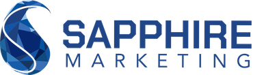 A logo for sapphire marketing with hearts and flags