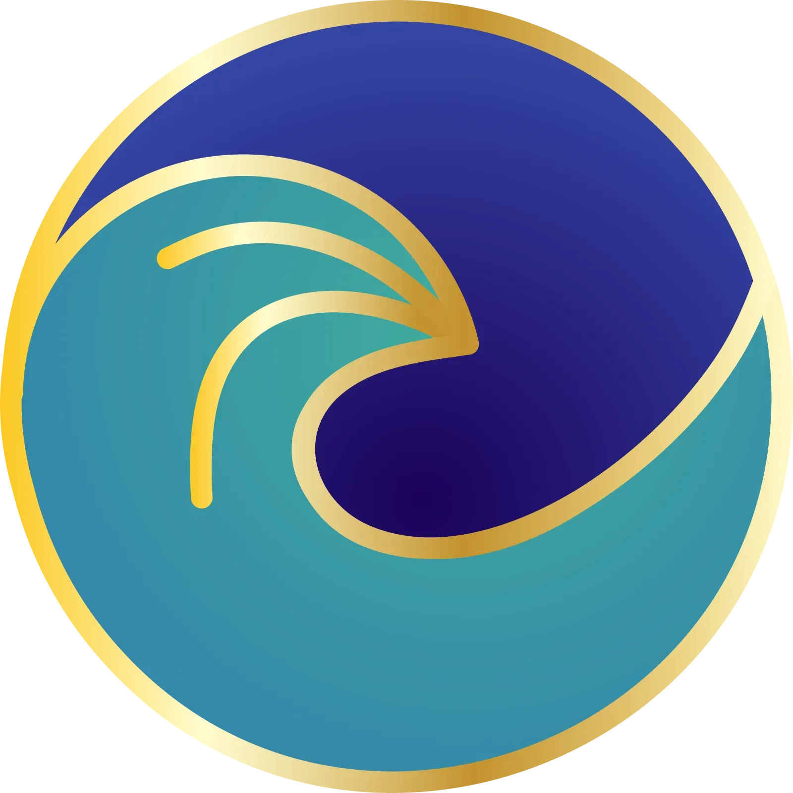 A blue and gold circle with a wave in it