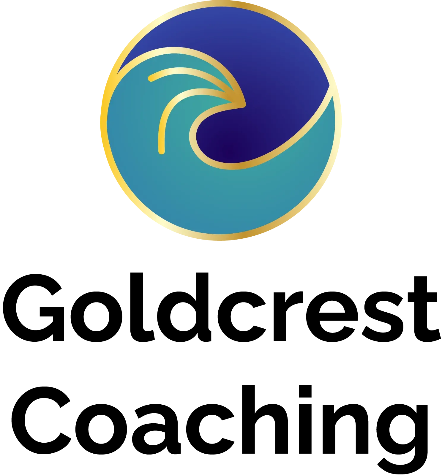 The logo for goldcrest coaching shows a wave in a circle.