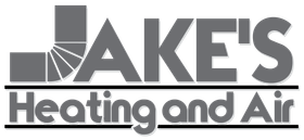 Logo for Jake&rsquo;s Heating and Air with a stylized HVAC duct forming the letter J, text in gray on a white background.