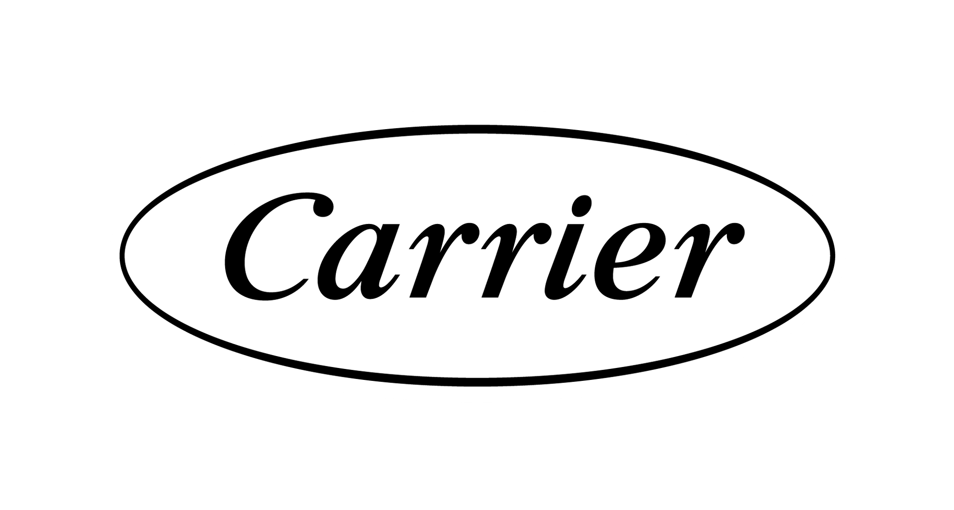 The Carrier company logo featuring the brand name in black script lettering inside a black horizontal oval.