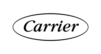 The Carrier company logo featuring the brand name in black script lettering inside a black horizontal oval.