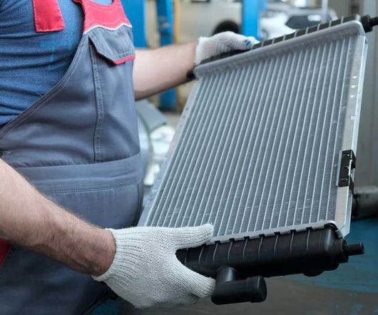 Radiator of the engine cooling system close-up.