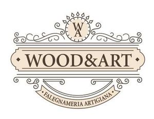 Emblema artigianale in legno per Wood e Art