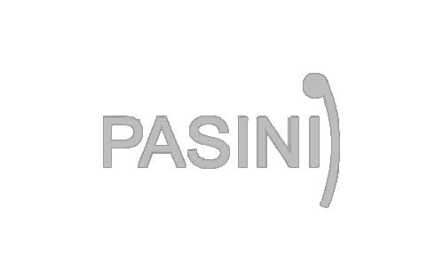 Logo testuale PASINI con una linea curva che ricorda una parentesi chiusa e un punto.