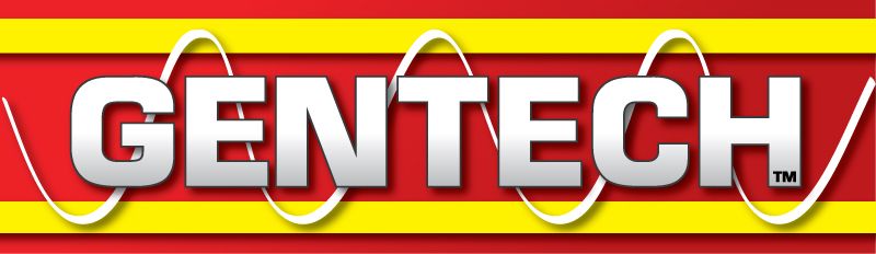 a red yellow and white logo for gentech