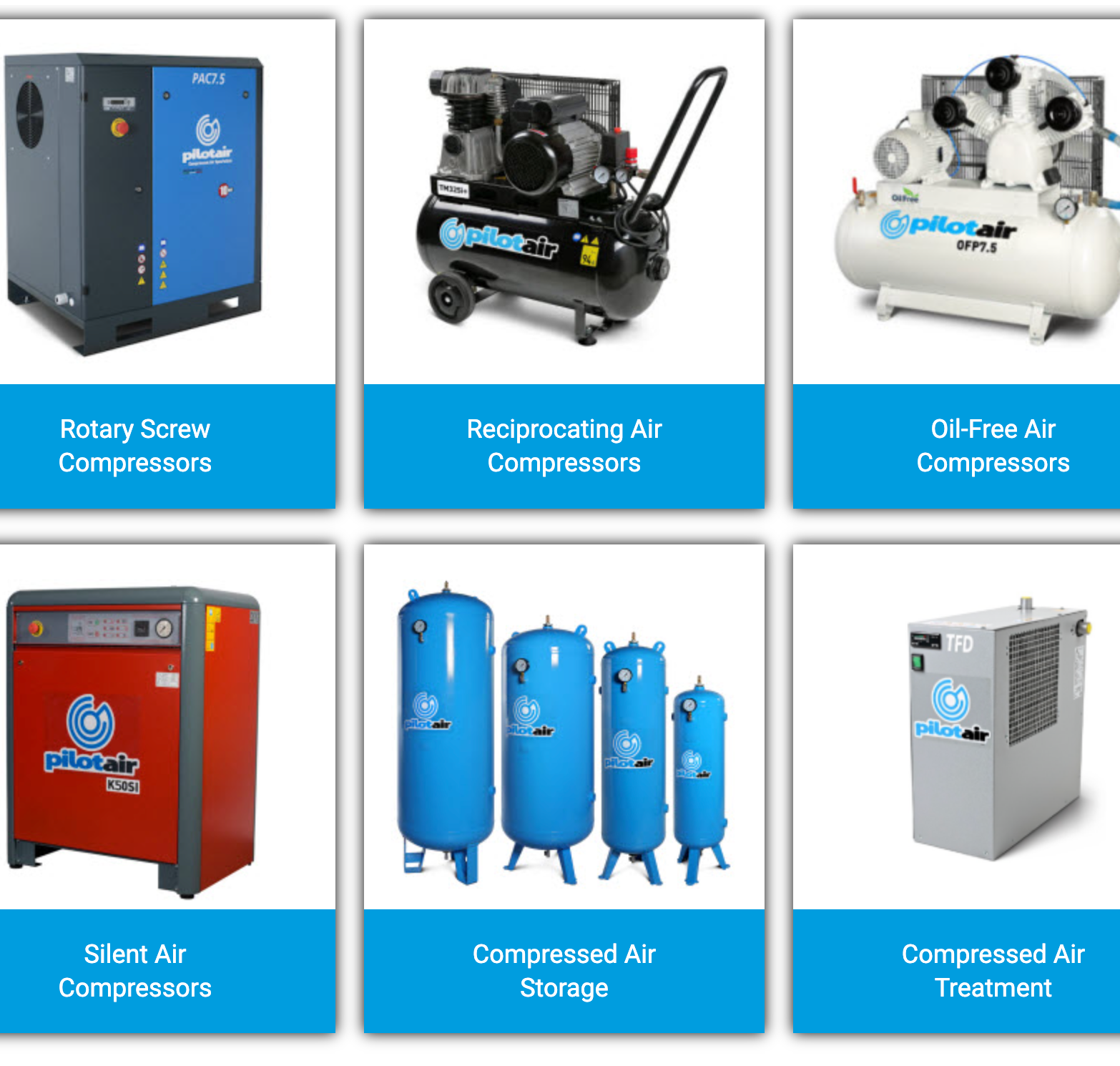 a variety of air compressors are shown on a website