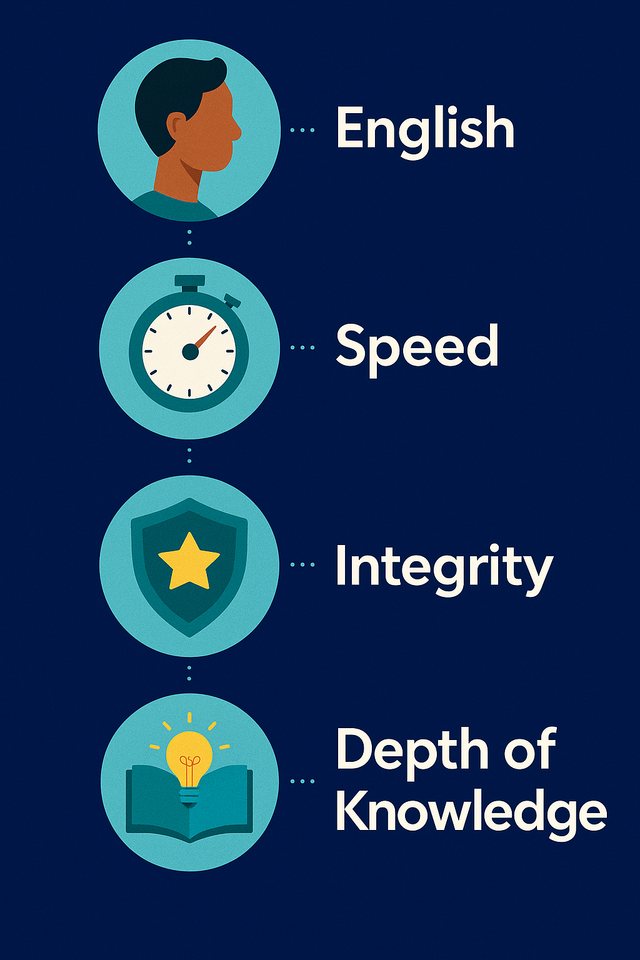 Illustration representing strong English communication and speed — key traits of Latin American developers.