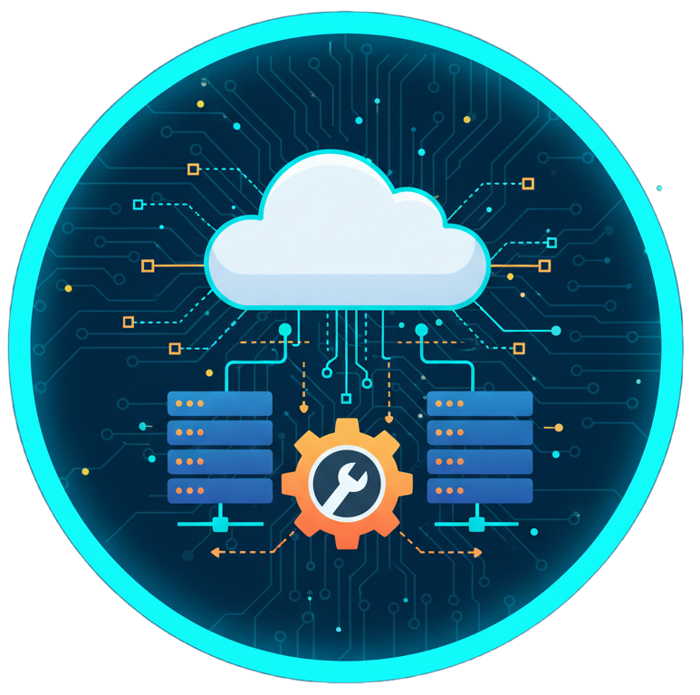 Business illustration of two professionals analyzing financial charts and tech performance dashboards.