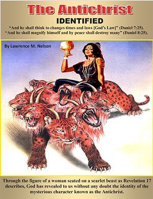 Illustration identifying Antichrist: woman on a beast, holding a cup. Text: